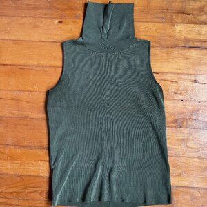 True Y2K Chico's Travelers Slinky Knit Olive Green Sleeveless Turtleneck - S